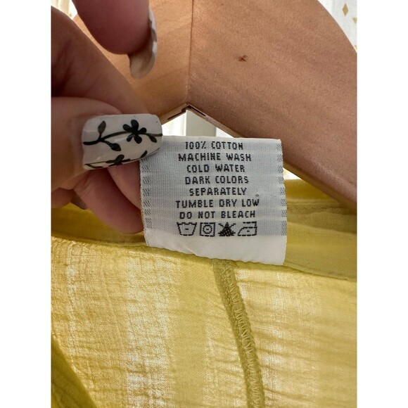 Color Me 100% Cotton CMC Bell Sleeves Button Down Crinkle Handkerchief Hem Top L - Picture 7 of 7